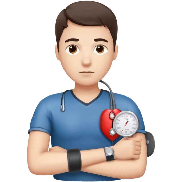 blood pressure cuff wrapped around upper arm with dial reading female emoji