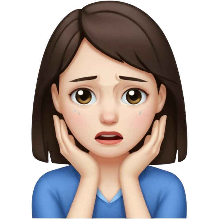 Brunette girl holding her neck crying emoji