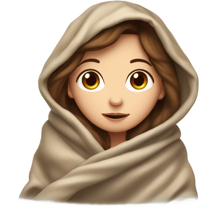 Brown haired girl with fair skin tone cuddled up in a blanket emoji