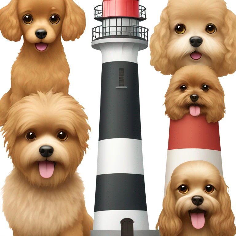 Lighthouse with a brown poodle and Pomeranian emoji