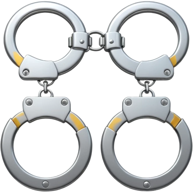 A pair of elegant handcuffs emoji made of silver chrome, smooth rounded design, glossy metallic reflections, luxury fetish aesthetic, minimal iOS emoji style, centered, clean white background emoji