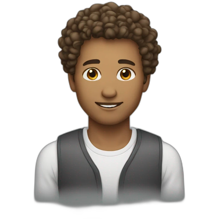 Man with brown curly hair fade haircut emoji