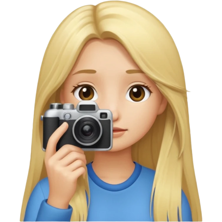 blonde cartoon girl taking picture camera in front of her face long hair emoji