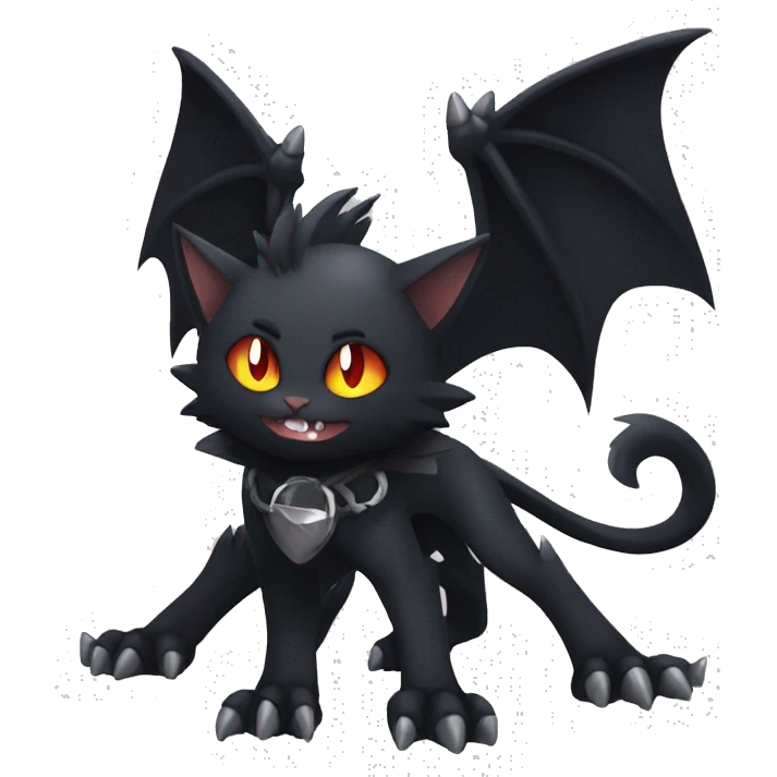 Black Edgy Emo Litten-Bat-cat-Fakemon full body emoji