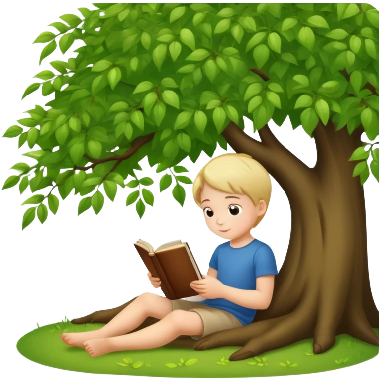 child reading a book under a leafy tree emoji