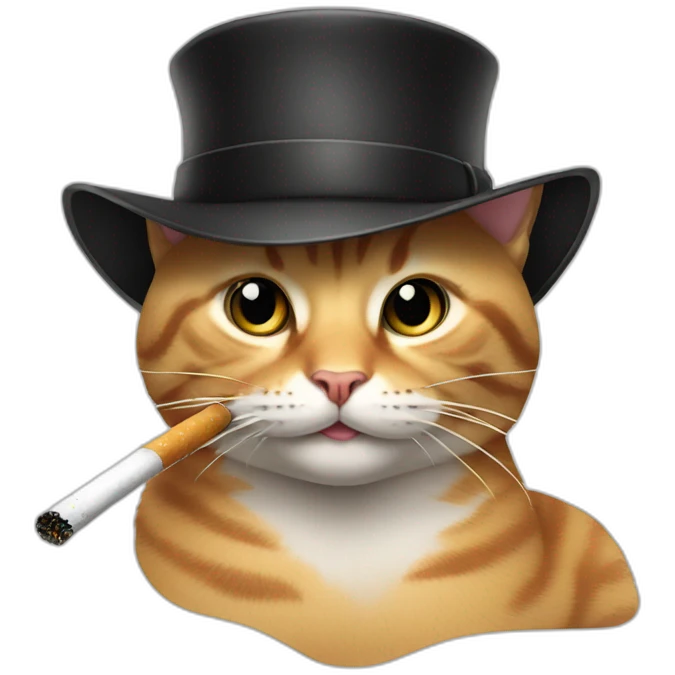 cat with a hat and a cigarette holder emoji