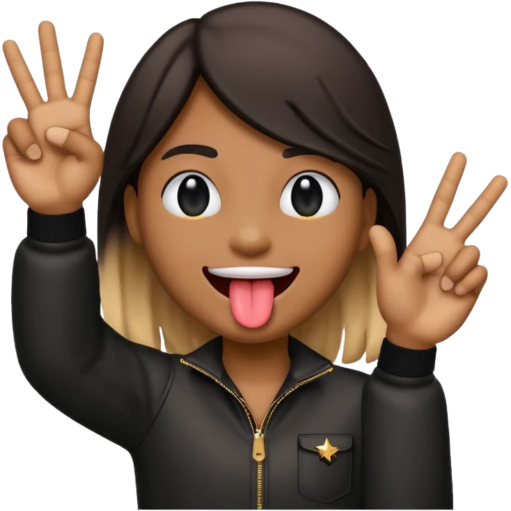Black emoji sticking out tongue and holding up rockstar hands emoji
