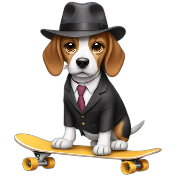 beagle in suit with a hat on a skateboard emoji