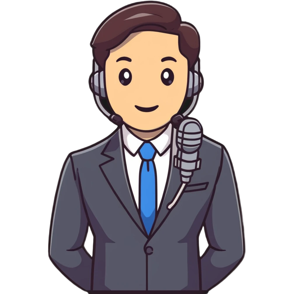 Vavinews Man, male news anchor with suit and microphone emoji