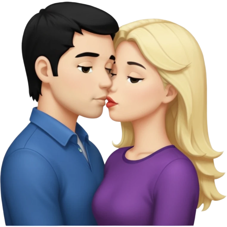 couple kissing black hair man blonde woman emoji