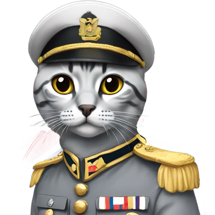 A grey Egyptian Mau wearing a British general military uniform  emoji