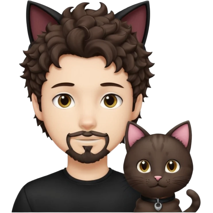 white boy with cat tail with goatee hair and cat ears with dark brown hair and anime features woth curly hair  emoji