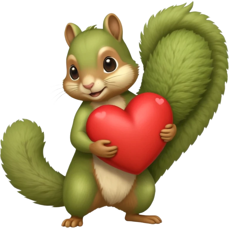 Soft yeşil bir sincap kocaman bir kalp taşıyor sanki karşında çok sevdiği biri varmış gibi emoji