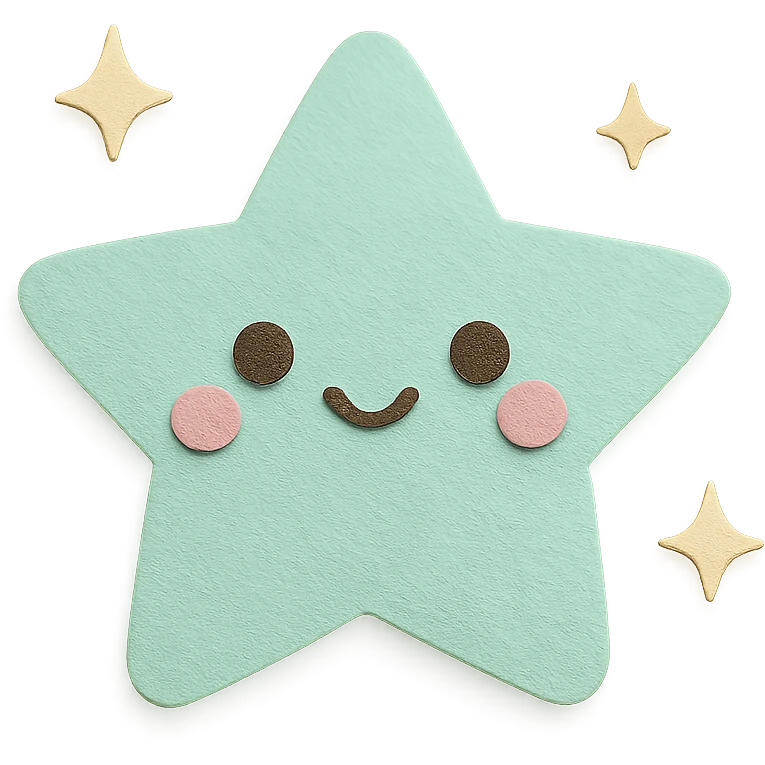 kawaii mint green star with tiny twinkle sparkles around, no arms, no legs, full body, soft pastel kawaii paper craft style emoji