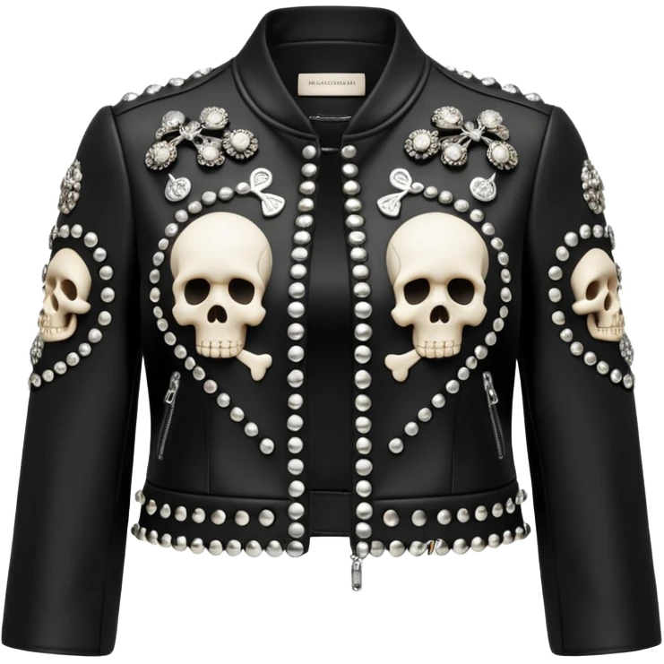 Alexander McQueen brand Cropped black detailed jacket for women, luxury edgy skull style, detailed embellishments. 8k, 5000x5000px, 3D rendering, realistic, isolated still life, no emoji faces no emoji icons no human figures  emoji