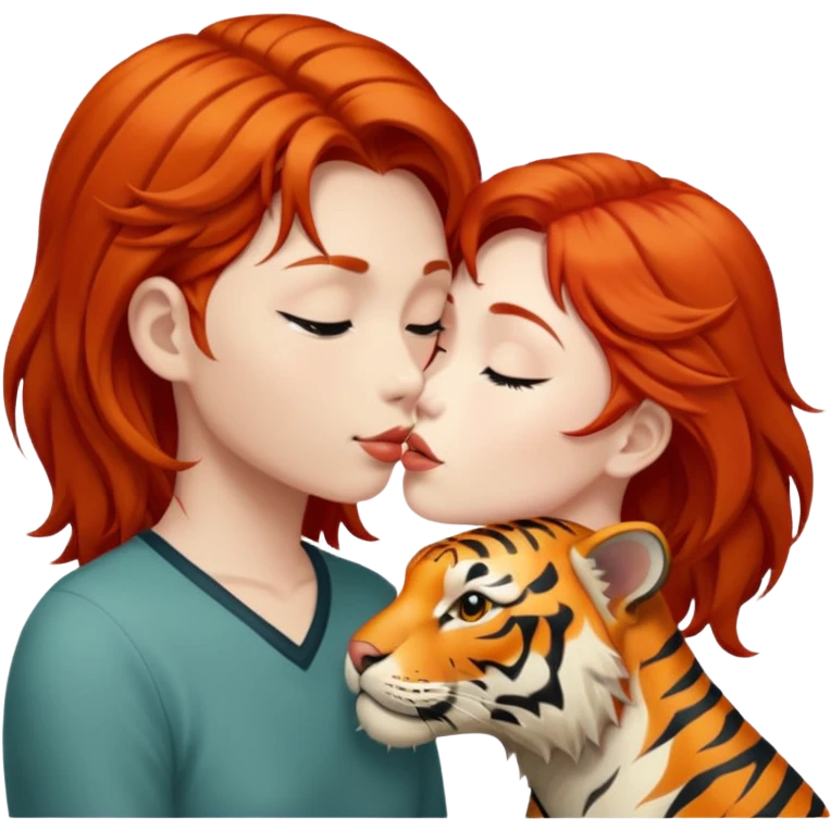 Redhead and Asian tiger kissing emoji