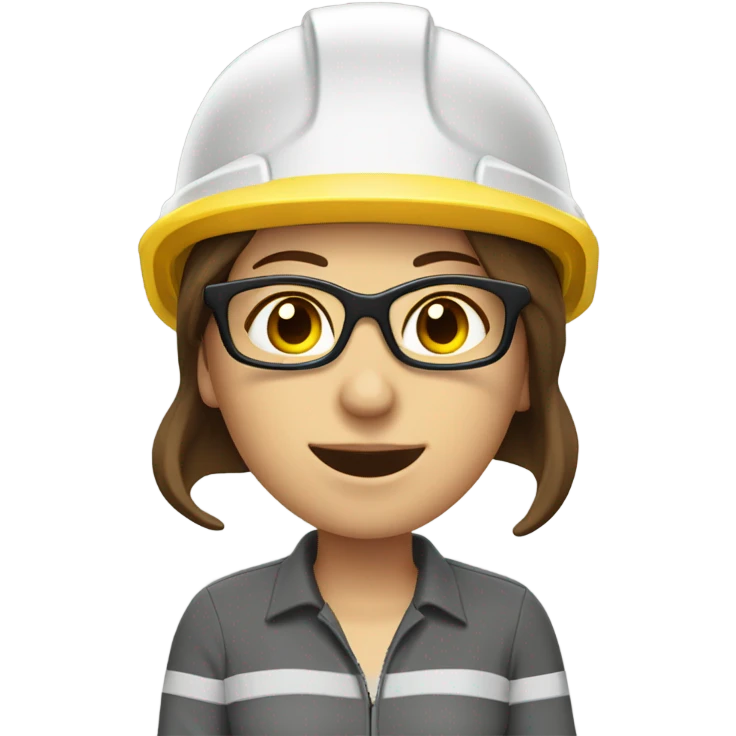 Caucasian woman with brown hair wearing a yellow safety helmet, safety glasses and earplugs emoji