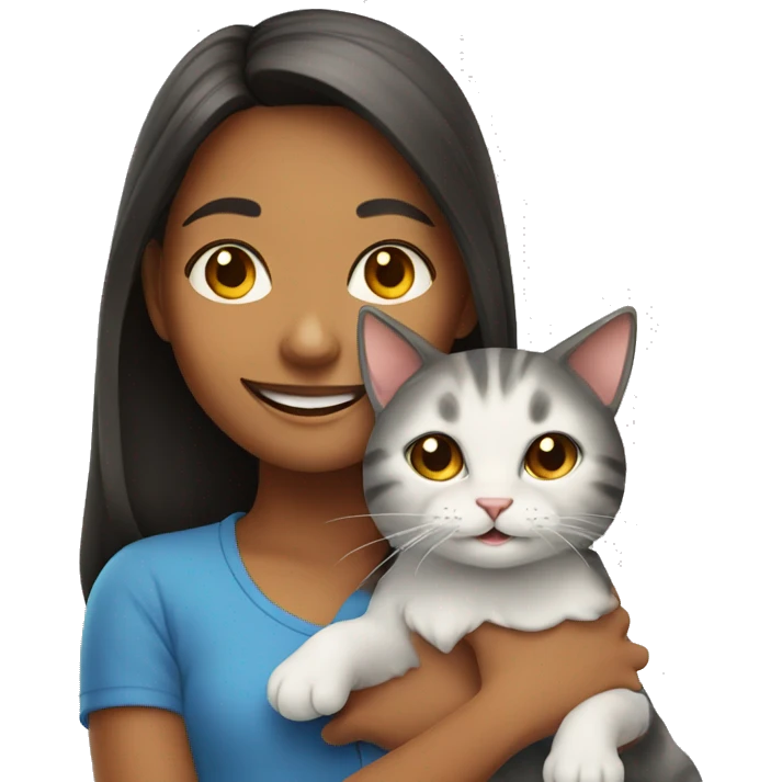 smiling girl with cat indoors emoji