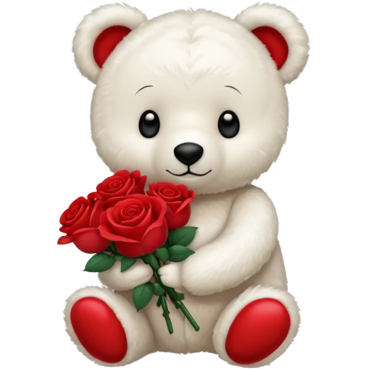 white teddy bear holding roses  emoji