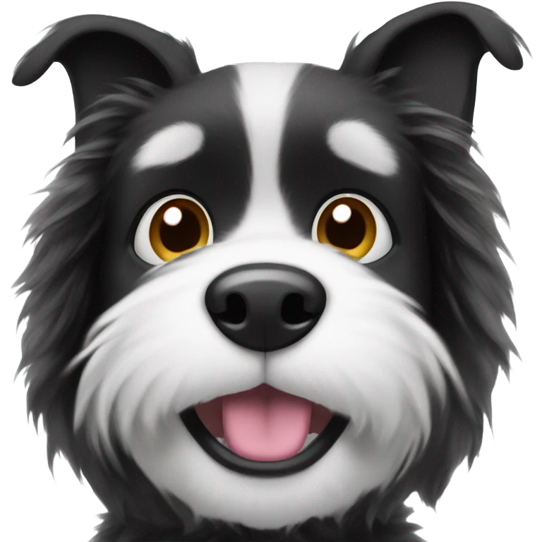 fuzzy black and white dog floppy ears and underbite emoji
