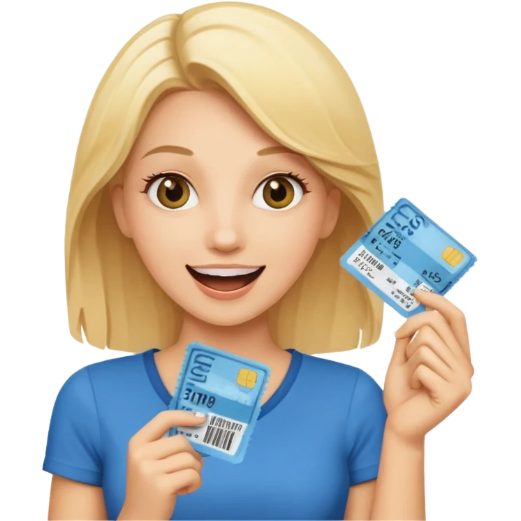 excited blonde woman holding tickets emoji