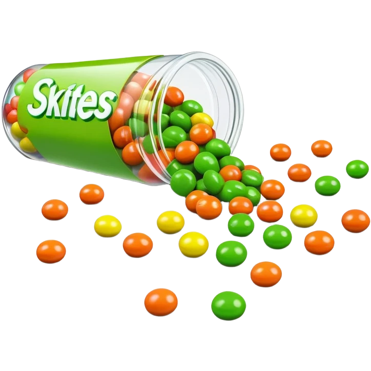 Ultra minimalist Skittles package with all green candy pieces spilling out emoji