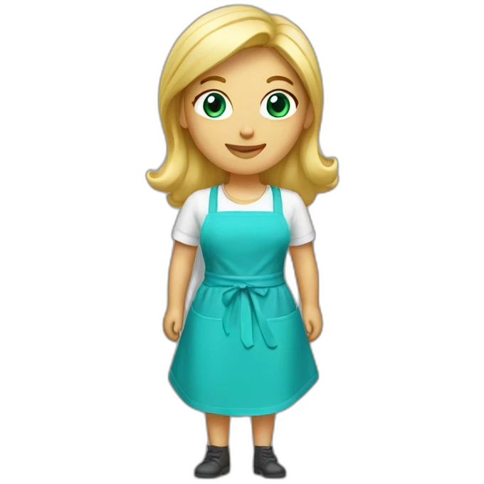 blonde woman with a cyan colored apron emoji