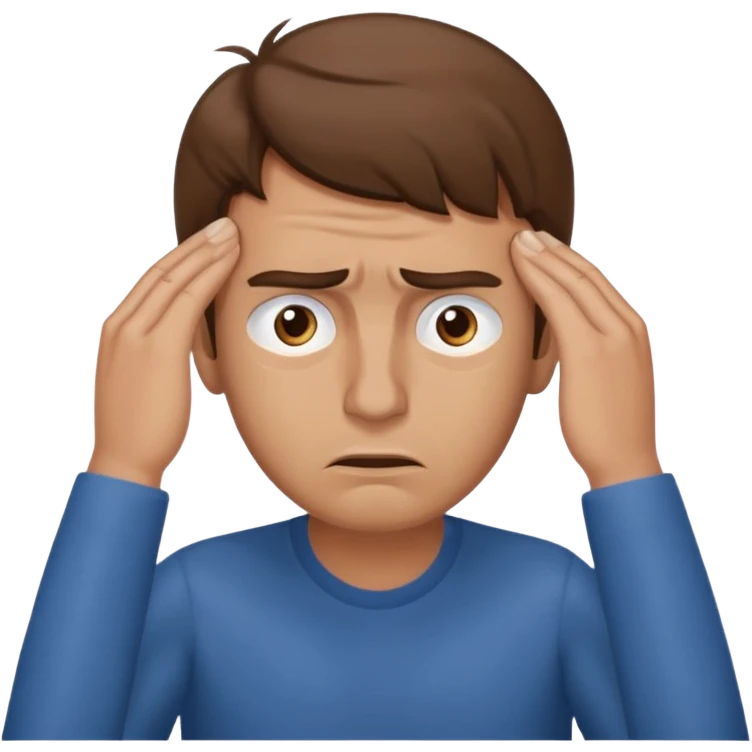  iOS emoji style - A stressed man stands and messages his temples. He has brown hair. Stress emoji