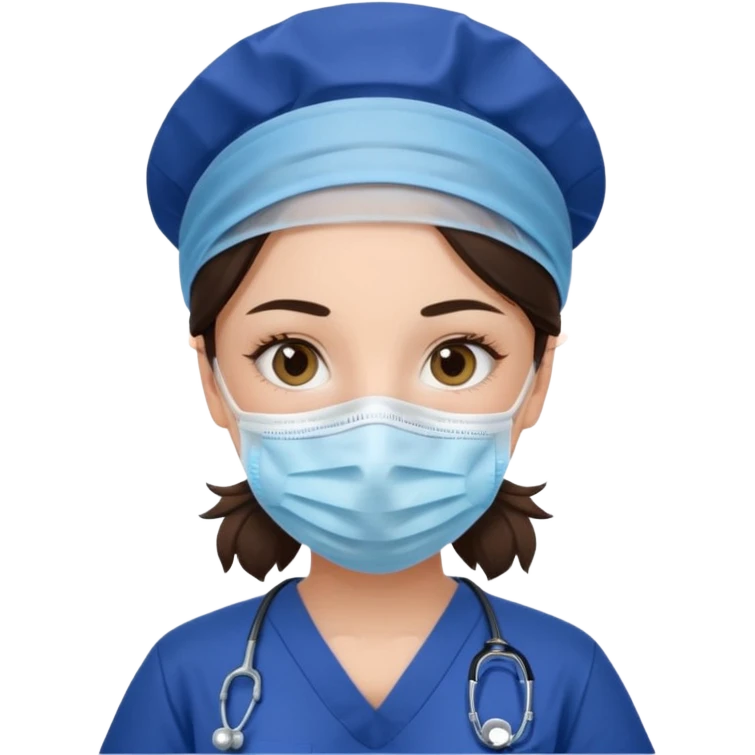 Surgical Face mask on a brunette girl in navy blue scrubs  emoji
