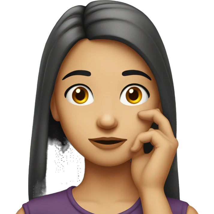 a girl thinking with a hand in her chin emoji