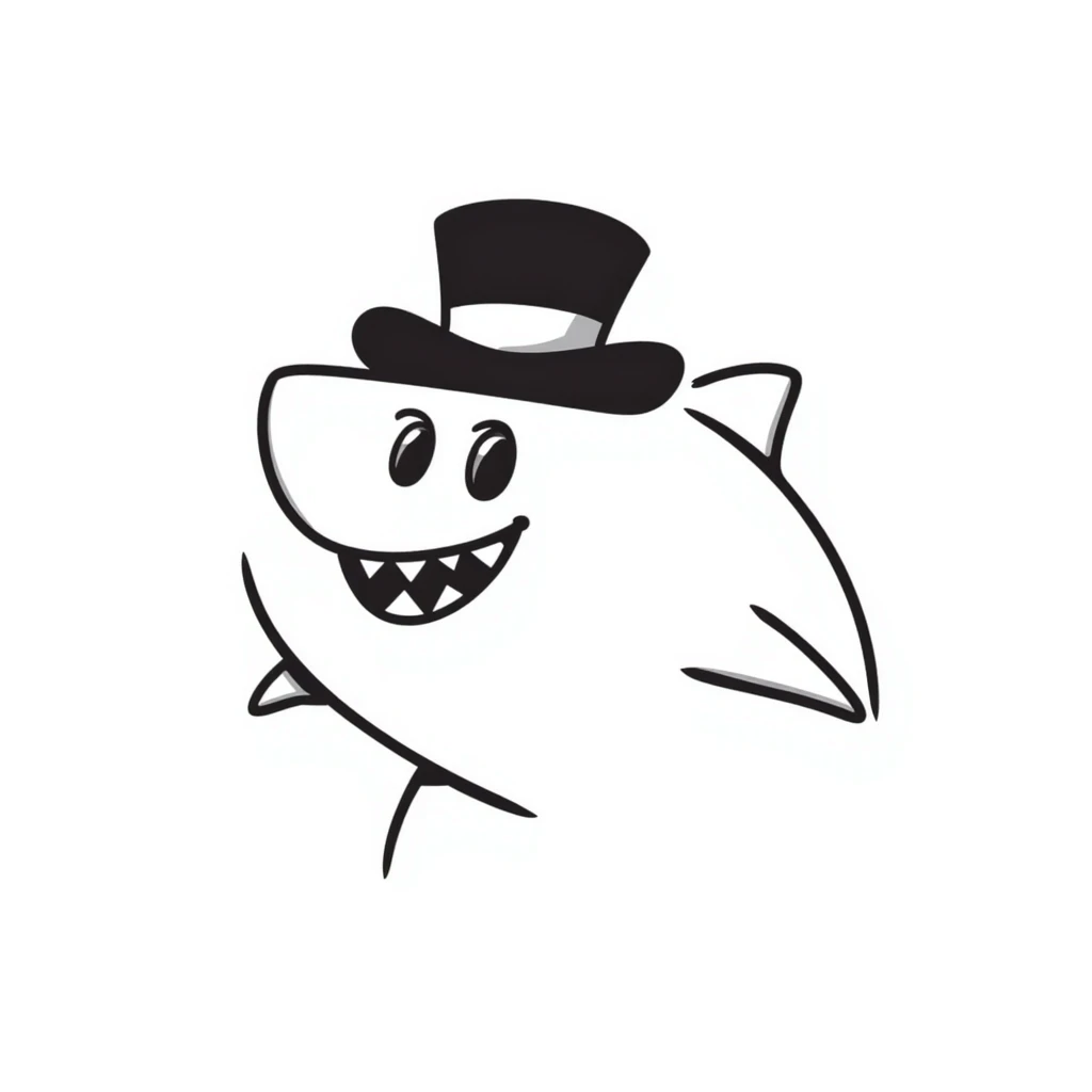 hand-drawn shark wearing a top hat emoji