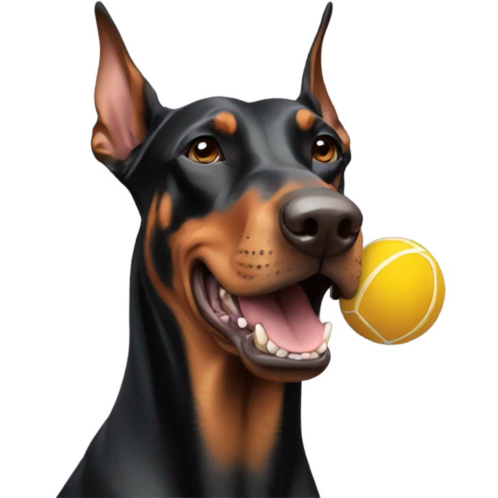Doberman with a ball in mouth  emoji