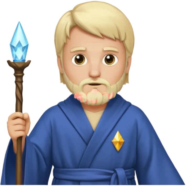 beardless wizard with bob-cut blonde hair and one blocked eye emoji