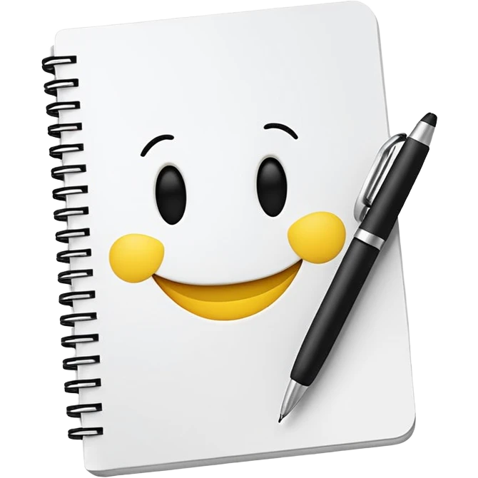 Minimalist open notebook with a pen, one page showing a small smiley face. Symbolizes self-reflection and emotion tracking. emoji