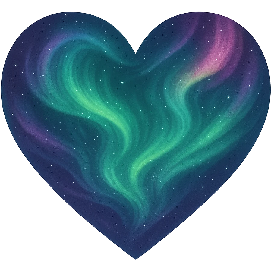 heart with a swirling aurora effect, digital illustration, no background, subtle stars emoji