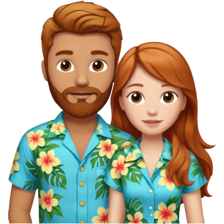 Ginger long hair girl,  brown hair men with beard on honeymoon emoji