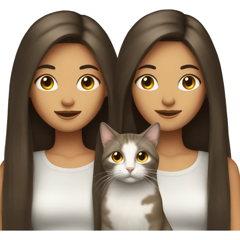 Two long hair brunette girls with TWO cats emoji
