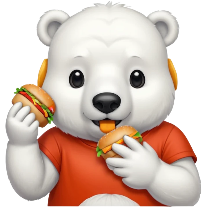 polar bear with burger wearing red orange tshirt emoji