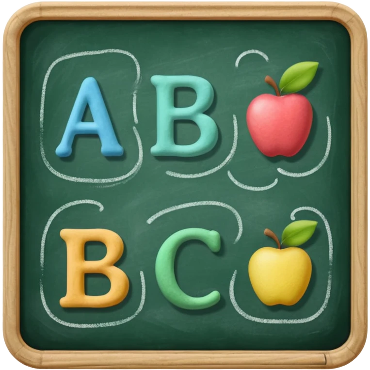 classic green chalkboard with A, B, C in playful colorful chalk emoji