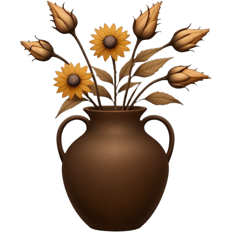 Dried flowers and pods in a brown vase emoji
