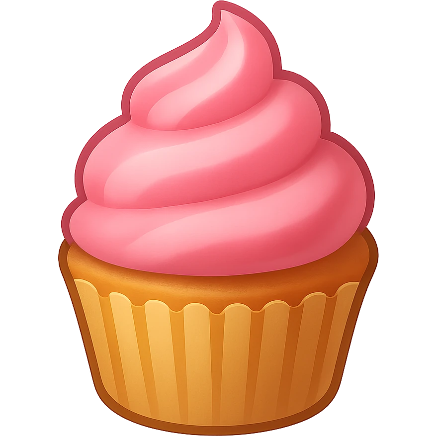 A cupcake with pink icing, emoji style emoji