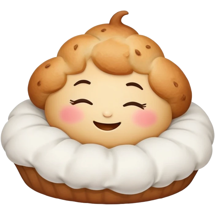 Cute muffin sleeping on pillows with smiling face  emoji