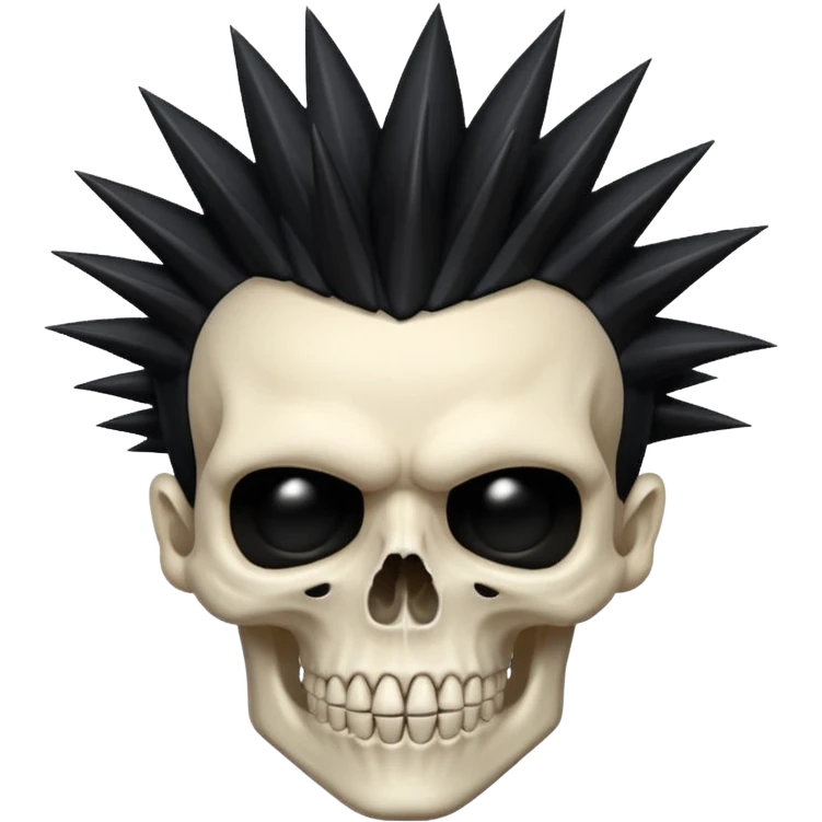 spikey black mohawk hair on a sharp looking skull emoji