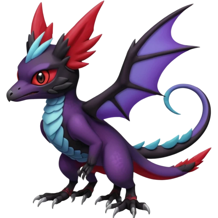 Dark edgy cute black red purple Noibat-Noivern-Nargacuga-Trico-Silvally-Draco-Fakémon-Pokémon-hybrid-fusion emoji