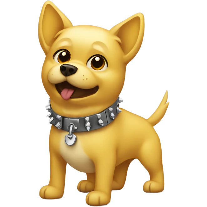 small yellow dog wearing a spiked collar emoji