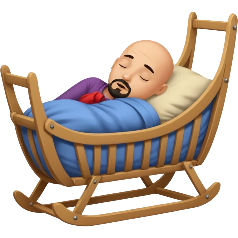 a bald, tan man who has a black goatee sleeping in a cradle emoji