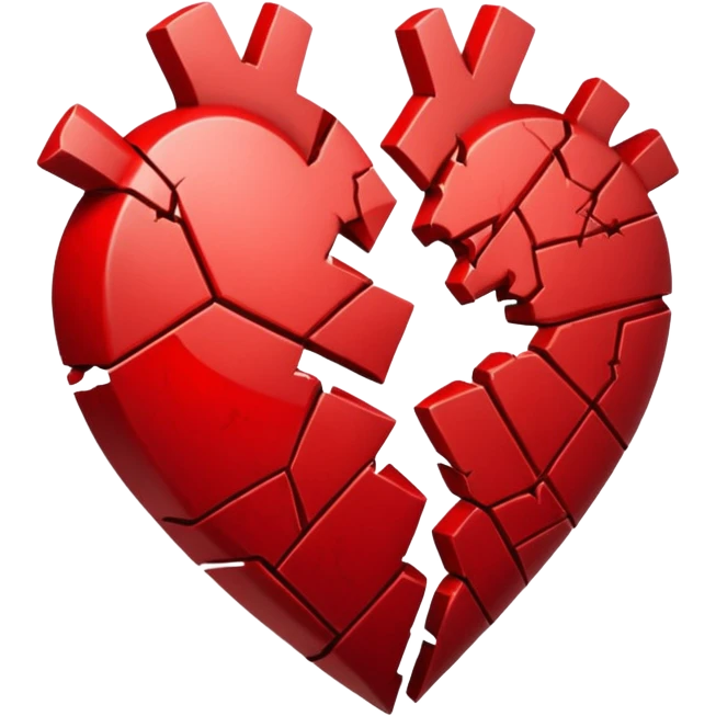 "Realistic HD red broken heart, shattered pieces, no money present, empty and dramatic look, clean white background." emoji