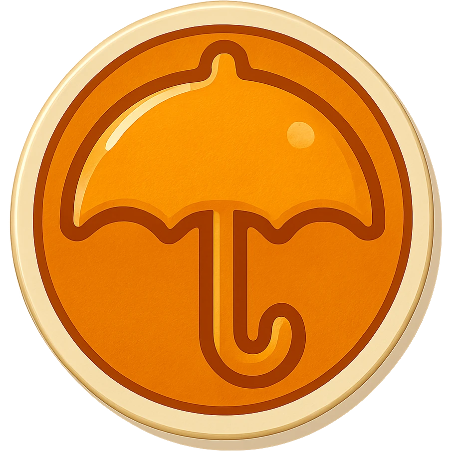 Convert the image to a playful, minimalist dalgona candy in sticker style with a white border, shaped like an umbrella. The style should be sticker-like, playful, and minimalist. emoji