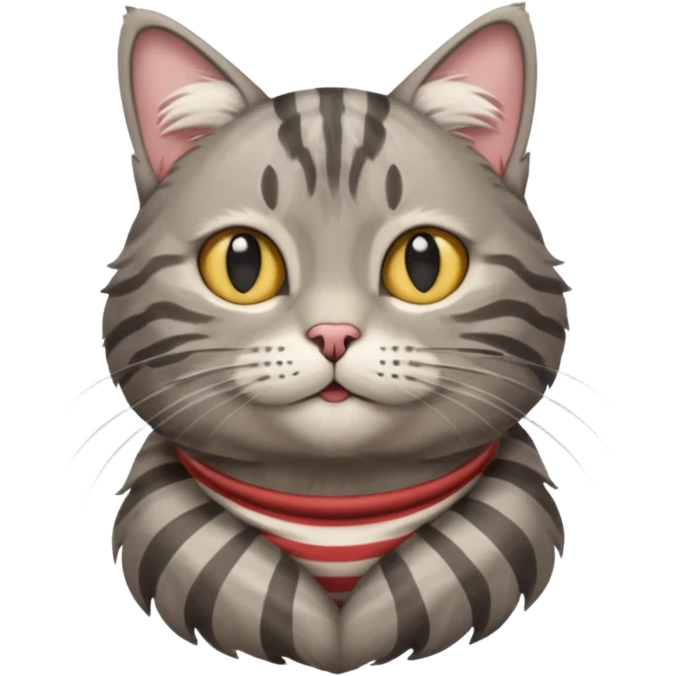 A high-resolution photo-realistic digital illustration of a grey tabby cat, chest upward emoji