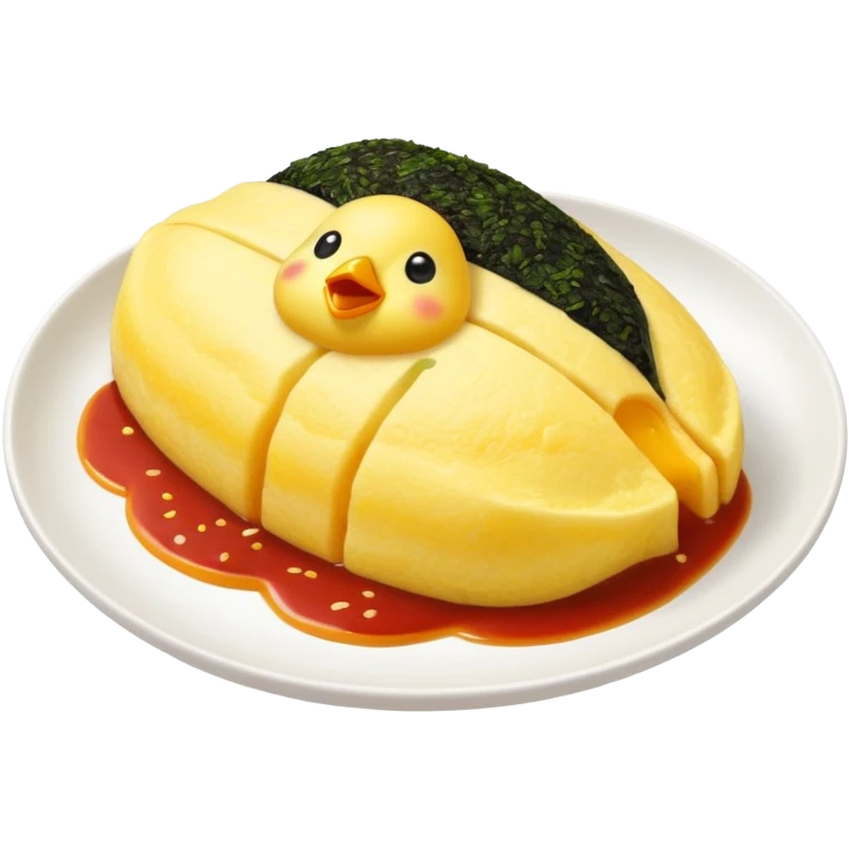 Japanese omurice with cute yellow chick face on top emoji